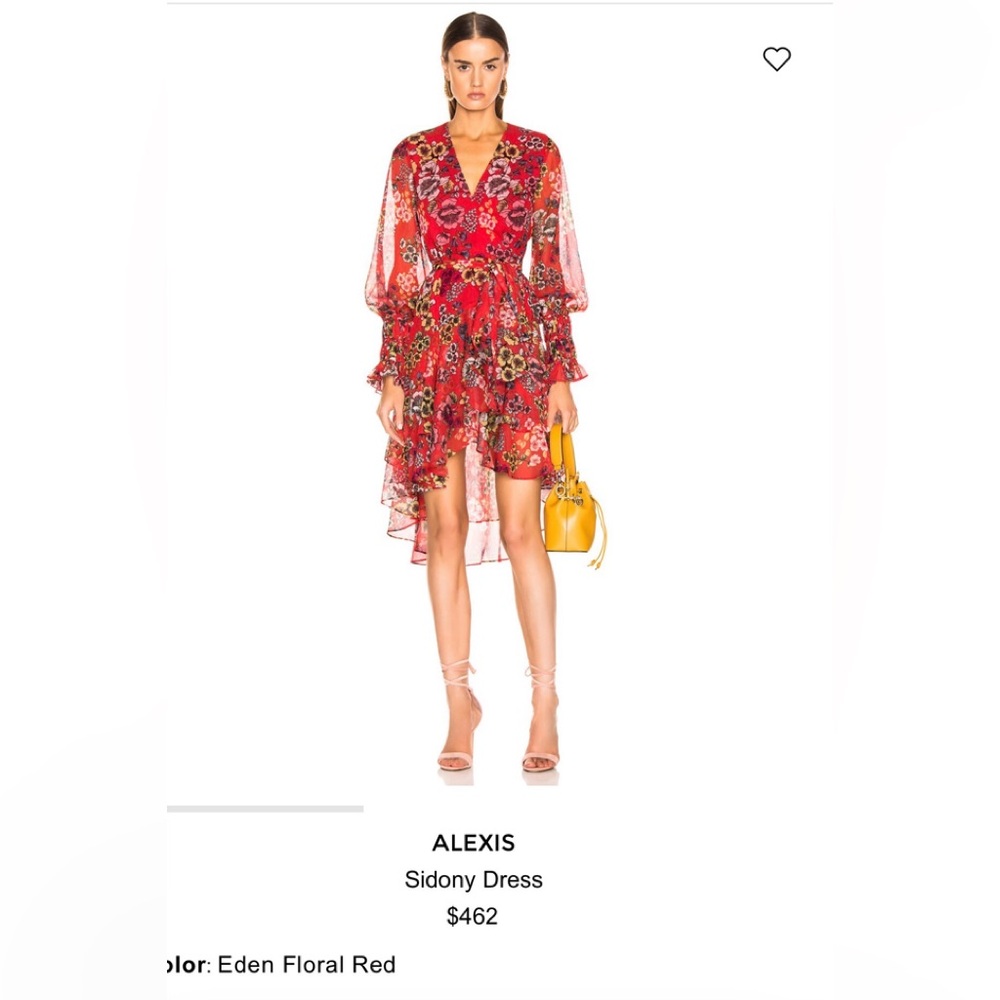 Alexis Sidony Eden Floral Red Sheer Wrap Hi Lo Dress